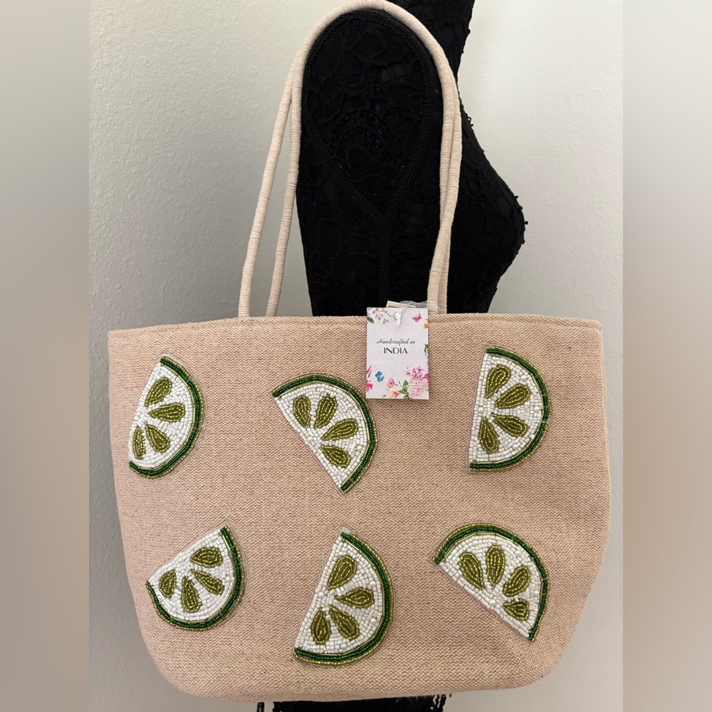 Beaded Lime Slice Tote Bag